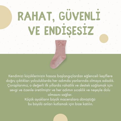 Bebek ve Çocuklar İçin Soket Çorap | Pamuklu Kaydırmaz Taban 6 Çift Kız ve Erkek Çocuk Çorapları | Bebek ve Yeni Yürümeye Başlayan Çocuklar İçin (Ekru-Sarı-Mavi-Lila-Fıstık Yeşili-Açık Pembe, 6-12 Ay)