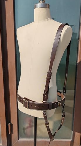 Reproductions Sam Browne Belt with Shoulder Strap Brown Leather WW1 will fit hole size:42-46" inch3