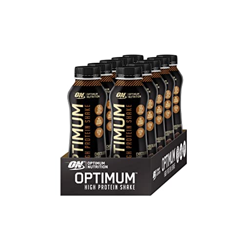 Optimum Nutrition High Protein Shake Flaschen, trinkfertiger, gesunder Snack, ohne Zuckerzusatz, fettarm, Post Workout Snack für Männer und Frauen, Schokolade, 10x500ml