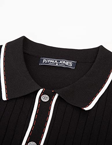 Mens Vintage Polo Shirts Casual Knit Short Sleeve Golf Polos Black M #TOP3