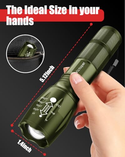 Image of Victoper LED Flashlight 2 Pack Green, Bright Tactical Torch High Lumens 5 Modes, Waterproof Zoomable Flash Light for Outdoor, Birthday Gifts for Men, Dorm Room Hiking Camping Essentials Gear for Guys