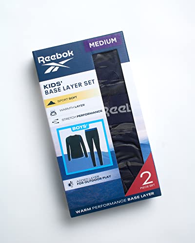 Reebok Boys' Thermal Underwear Set – Performance Base Layer Long Sleeve T-Shirt And Leggings (S-L), Size Medium, Navy #TOP1