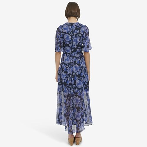 Image of Tommy Hilfiger Women's Elbow Sleeve V-Neck Empire Waist Chiffon Dress