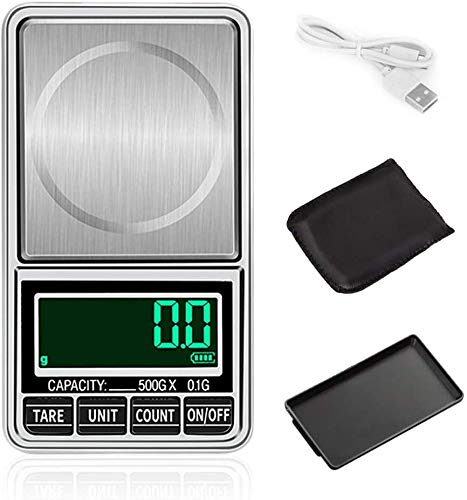 YHNJI Digital Kitchen Scale, Pocket Food Scale, USB Power Source, 500g/0.1g, Silver