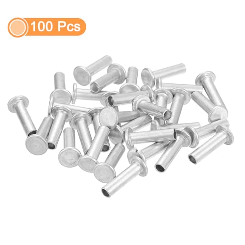 QUARKZMAN 100 Stück Halbhohlnieten, 5mm x 25mm Aluminium Flachkopf Halbhohle Nieten für Industrie Haushaltsreparatur Befestigung, Silber