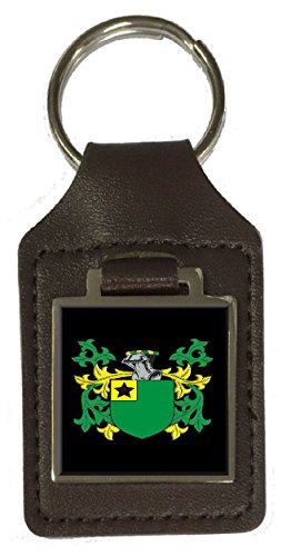 Porte-clés en cuir avec blason de famille marron pour clés maison auto