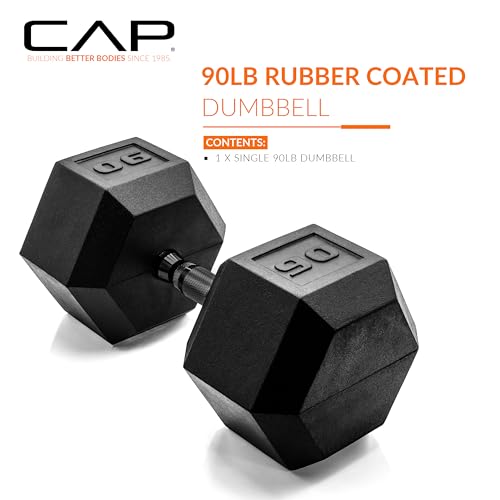 Image of CAP Rubber Coated Dumbbell Weights, Free Weights for Home Gym Strength Training, Anti-Roll Hex Dumbbells with Black, Chrome & Comfort Grip Handles, Singles