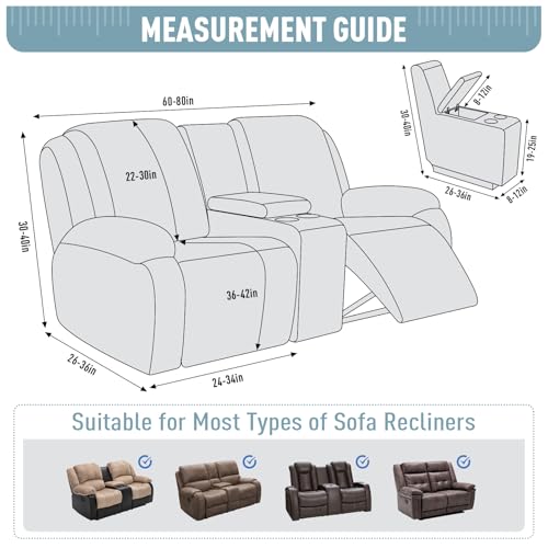 Image of TAOCOCO Recliner Loveseat Cover with Middle Console Sofa slipcover, Stretch Reclining Sofa Covers for 2 Seat Reclining Couch, Jacquard Pattern Soft Loveseat Slipcover Furniture Protector, Dusty Blue