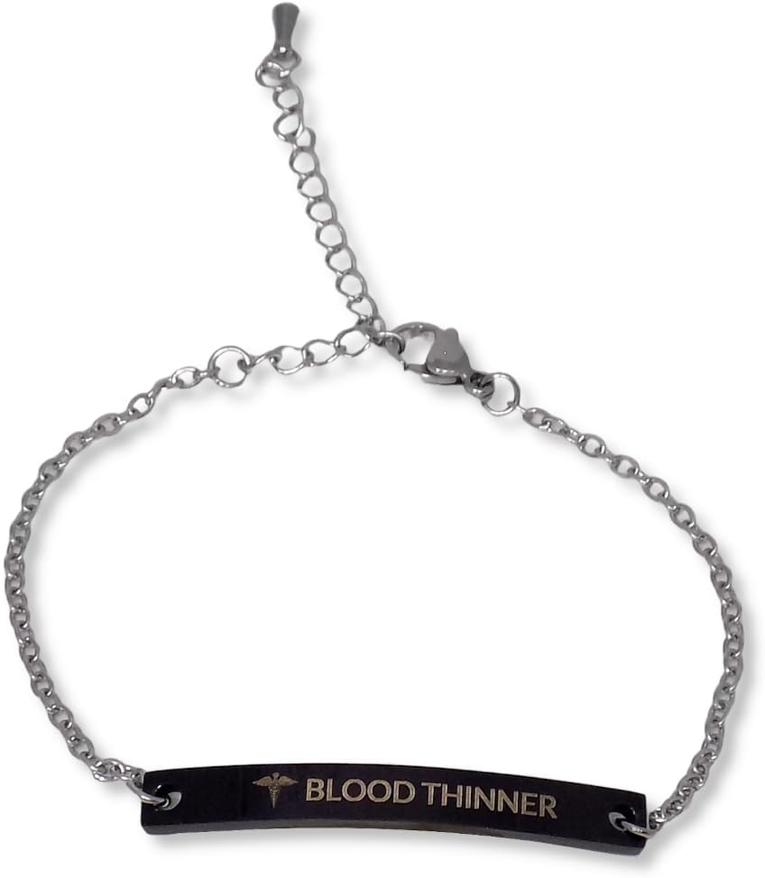 BLOOD THINNER Medical Alert Thin Bar Bracelet - Adjustable Chain