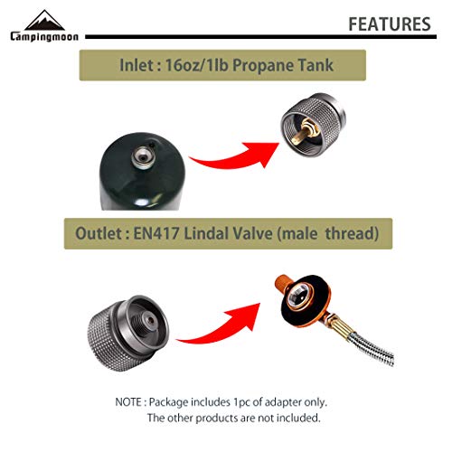 Campingmoon Small Propane To Butane Adapter, Input: 16Oz/1Lb Small Propane Canister, Output: En417 Lindal Valve Z22 #TOP3
