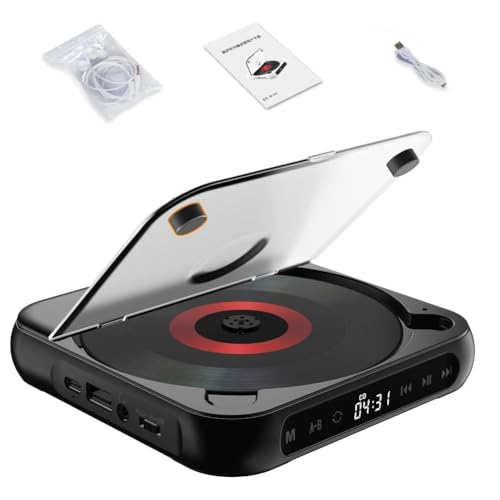 Reproductor de CD portátil compatible con Bluetooth con sonido de alta fidelidad, batería recargable y Bluetooth 5.3, compatible con CD/MP3/USB, carga tipo C, ligero para viajes, hogar, coche (negro)