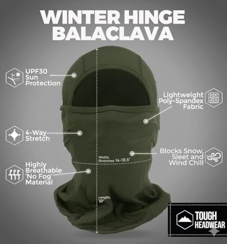 Image of Tough Headwear Balaclava Ski Mask - Breathable Face Mask for Men - Flexible Hinge Full Face Cover - Windproof Motorcycle Gear