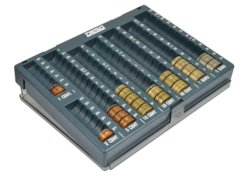 DESQ® Tabla de contar con tapa, apta para monedas de céntimo y euro, 8 compartimentos, 226,05 €