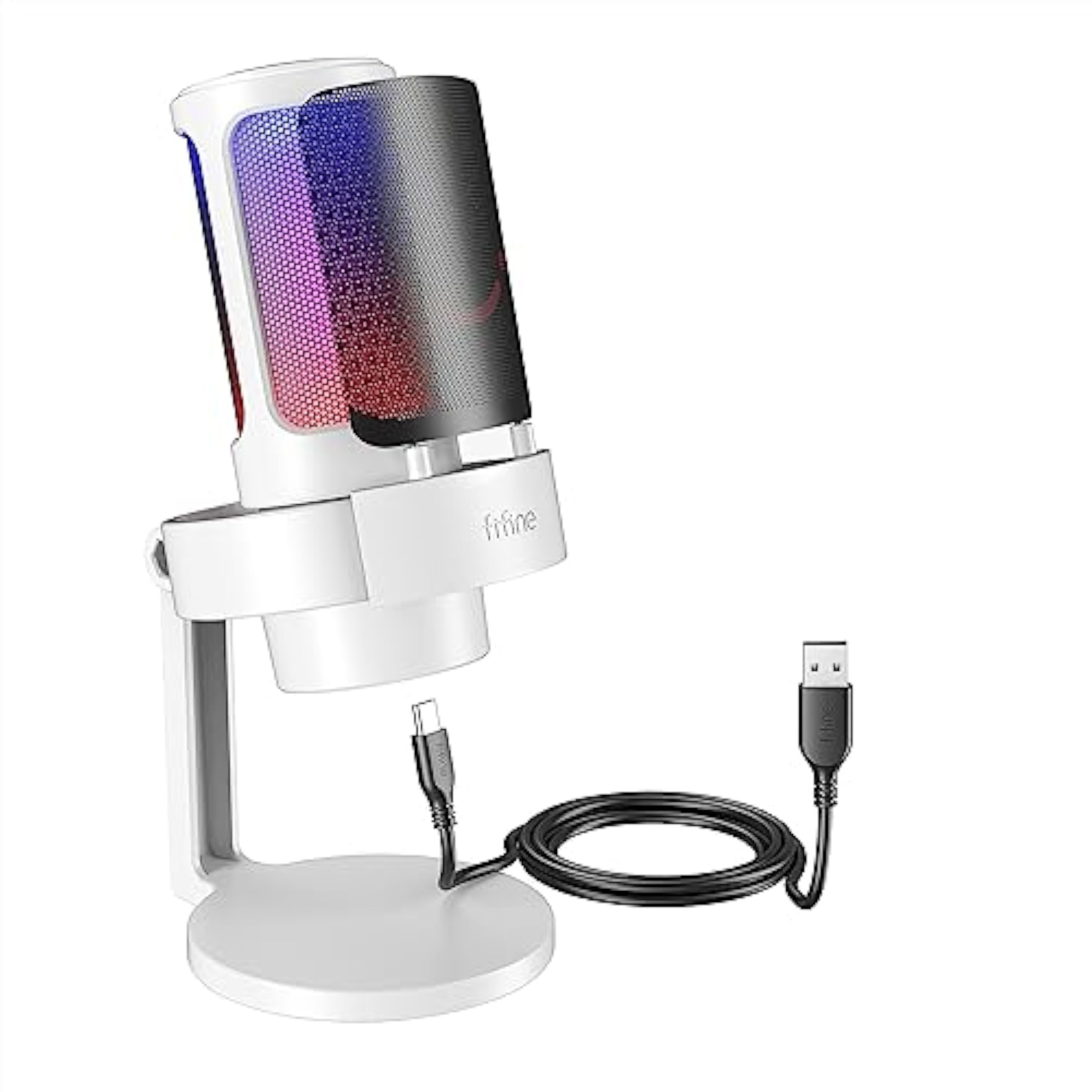 FIFINE USB Gaming Microfono para PC Mac PS4 PS5, RGB Condensador Micrófono per Streaming, Podcasts, con Control RGB, Mute Touch, Conector para Auriculares, Filtro Anti-Pop