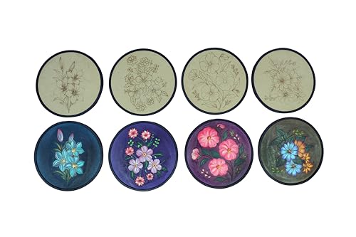 Image of CRFTICK DIY MDF Wood Sheet Floral Painting Kit for Adults & Kids – 6 x 6 Inch MDF Round Base with Pre-Drawn Flower Designs, 6 Acrylic Colors, Wall Hook, Brush & Palette – Beginner-Friendly Wall Art