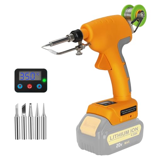 Cordless Soldering Iron for 20V Battery, 75W 200-460℃ Soldering Gun with 50g 0.04' Solder Wire, 5 Tips for Welding Circuit Board, Home DIY(Battery Not Included)