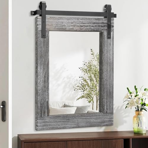 AAZZKANG Espejos grandes para pared con marco de madera rústica con soporte de metal rectangular de 65 x 45 cm, decoración para dormitorio, baño y hogar