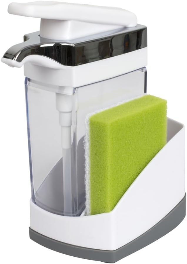 Image of Casabella Sink Sider Solo Soap Pump and Sponge Caddy for Kitchen Sinks, Kitchen Sink Organizer Sponge Caddy and Soap Pump Combo, White (Pack of 6)