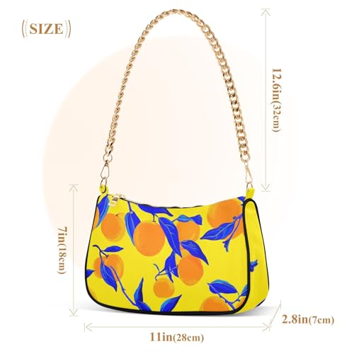 Oranges Deep Blue Leaves Clutch Handbags Womens Print Shoulder Purses Zipper Hobo Purse Clutch with Chain Strap3