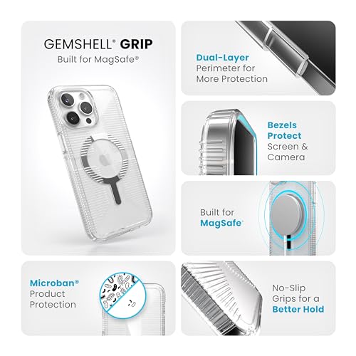 Image of Speck Clear iPhone 15 Pro Max Case - Slim, Built for MagSafe, Drop Protection Grip - Scratch Resistant, Anti-Yellowing, 6.7 Inch Phone Case - GemShell Grip Clear