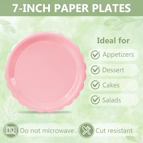 Image of Mulbozy 75 Pink Paper Plates and Napkins Disposable Set for Party,7in