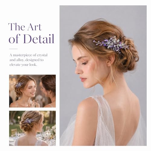 Accesorio para cabello morado con pedrería y clip de boda miniatura 4