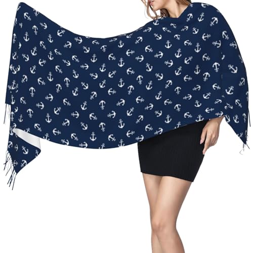 Nautical Themed Anchors Pashmina Shawls Scarf Wraps for Women, Fall Winter Large Blanket Scarf Fashion Scarves3