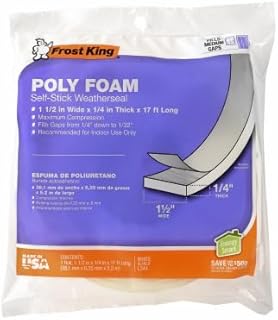 Frost King L344H Poly Foam Self-Stick Weatherseal Tape with Open Cell & Maximum Compression, White 1-1/2in Wide x 1/4in Thick x 17ft Long