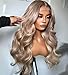 Rina 200% Density Milk Tea Ash Blonde Lace Front Wig Human Hair Upgrades Body Wave Platinum Grey Balayage Lace Front Wig More Full and Thicker 13x4 HD Invisible Frontal Wig for Women 24 Inch