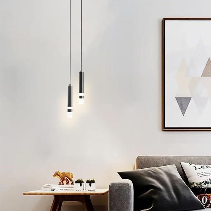 Led Strip Light Modern Kitchen Island Fixture Height Adjustable Minimalist Chandelier for Dining Room Bedroom Bedside Lighting/Black/2Head