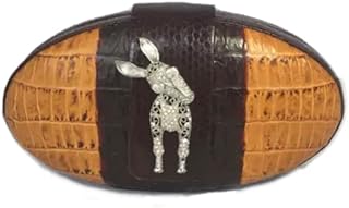 Handmade Dark Brown Marigold Yellow Leather Oval MinaudiÃ¨re Clutch Donkey Accent