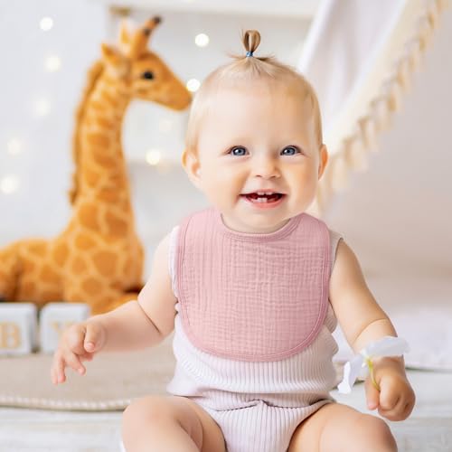 Image of Muslin Bibs for Baby Girl, Adjustable Fit for Drooling and Teething Toddler | 6Pk, 100% Soft Cotton Surface & Multi-Layer Absorbent Core, Shrink-resistant & Fade-Proof, Gentle on Sensitive Newborn skin