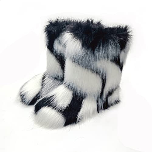 yamerbo Faux Fur Boots for Women, Fuzzy Flurry Furry Leg Warm Boots, Winter Mid-Calf Snow Shoes3