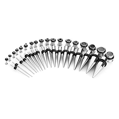 DEWIN Ear Tapers, Ear Stretching Kit Edelstahl Ear Expander Stretching Taper und Tunnel Piercing Schmuck Set 36 Stück/Set (Silber) Cover