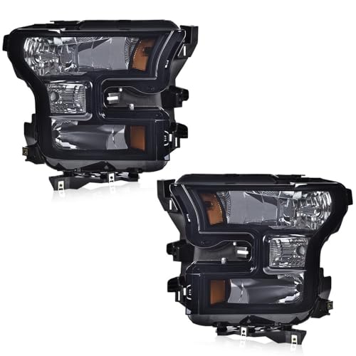 ANDPLAY Front Headlights Headlamps Assembly Compatible with Ford F150 2015 2016 2017 Driver & Passenger FL3Z13008B,FL3Z13008A,FO2502335,FO2503335,FO2502344 Smoky Lens Black Housing Amber Reflector