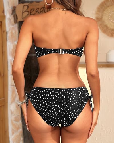 Image of Tempt Me Women Strapless Bandeau Bikini Set Twist Front Two Piece Swimsuit | Detachable Shoulder Straps, Molded Cup Design, Anti-slip Strips, Side Tie Bikini Bottom, Low Rise Fit