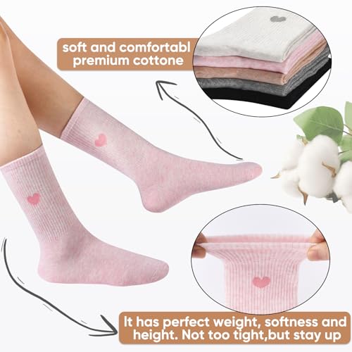 Image of Corlap Women's Cotton Crew Calf Socks - 5 Pairs Ankle High Dress Casual Socks, Fun Cute Heart Gifts for Mom Mother