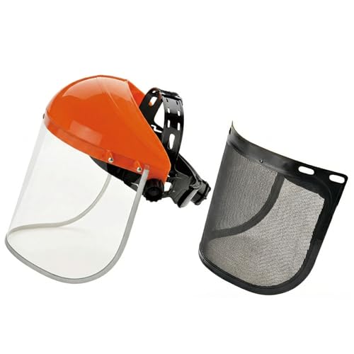 funluck 2-in-1 Yard Work Face Shield for Chainsaw & Trimming, Clear Anti-Fog Visor & Mesh Screen, Adjustable Headgear for Gardening, Woodworking & DIY Tasks