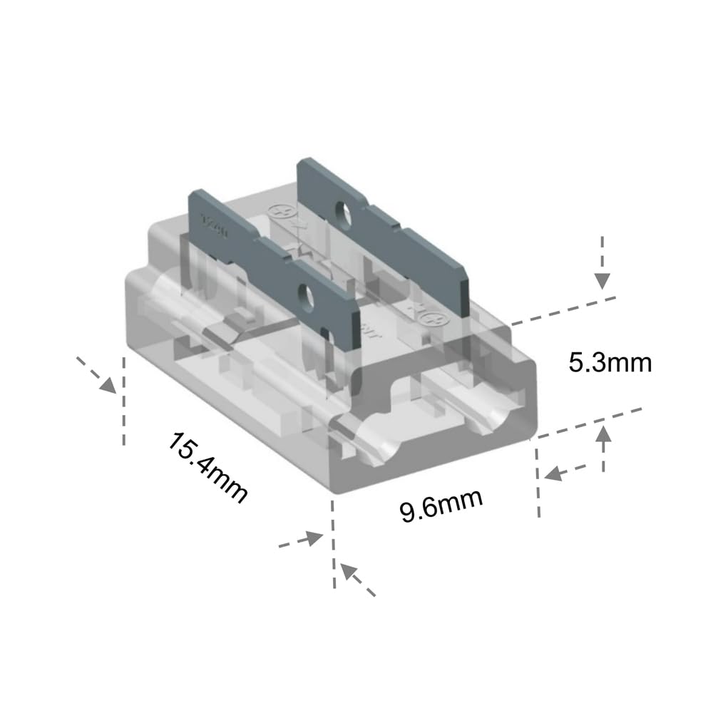 TOKERU 2-Pin 8mm LED Strip Connectors with 4pcs 15cm 22AWG Wires, Transparent Solderless Kit for FCOB & Select SMD Strips - Image 2