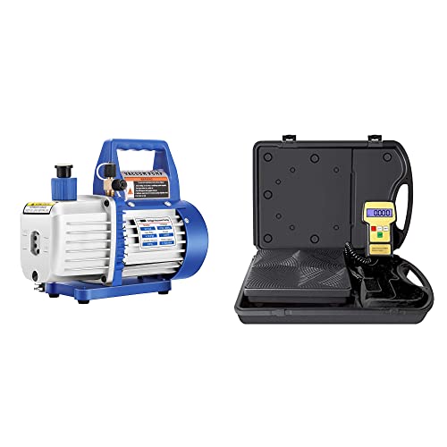 Vivohome 110V 1/3 Hp 4.5 Cfm Single Stage Rotary Vane Air Vacuum Pump With High Precision Electronic Digital Refrigerant Charging Weight Scale With Case For Hvac 220Lb #TOP3