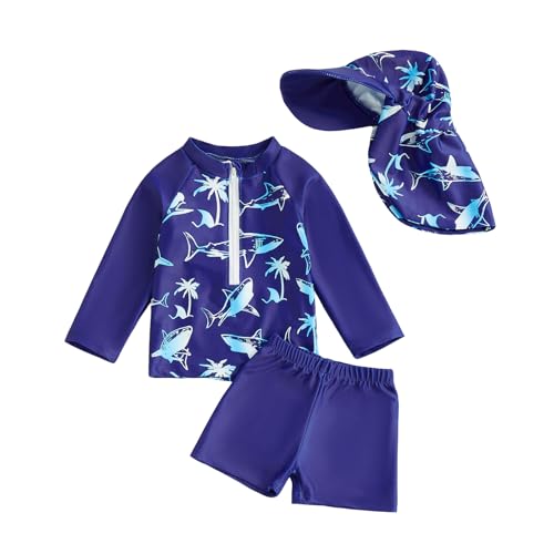 UUAISSO Ensemble Maillot de Bain Une Pièce à Manches Longues Bébé Garçon avec Chapeau de Soleil Idéal pour Les Vacances Requin à Gradient 18-24 Mois