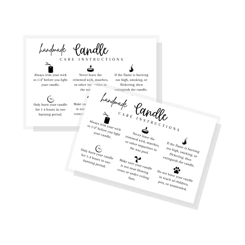 Crafters Cup Handmade Candle Care Instruction Card | 30 Pack | for Handmade Candle Makers Soy Bees Wax Coconut Essential Oils | White Card
