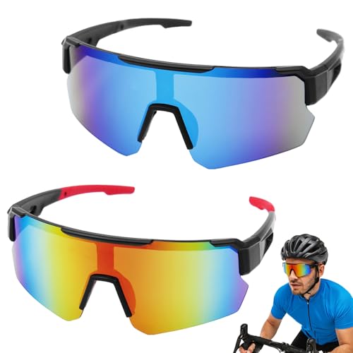 Druuzyl Gafas de Sol Deportivas, 2 pares Gafas de Sol Deportivas Polarizadas para Hombre y Mujer, Gafas de Ciclismo UV400, Resistentes al Viento para Andar en Bicicleta Correr Pesca Esquí