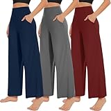 NEW YOUNG 3 Pack Women's Wide Leg Pants with Pockets High Waist Loose Sweatpants Casual Lounge Yoga Workout Palazzo