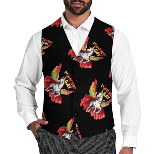 LGBT Unicorn Rainbow Gay Mens Slim Fit Suit Vest Dress Waistcoat Casual Business Vest