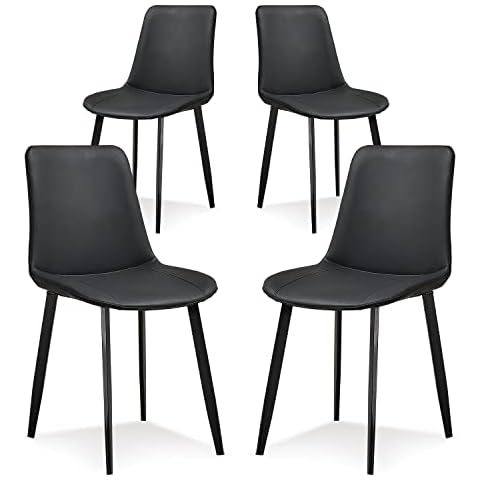 Ironalita Black Dining Chairs Set of 4, Faux Leather Mid Century Modern Chairs with Metal Chair Legs, Kitchen Chairs for Dining Room, Restaurant, Living Room Cover