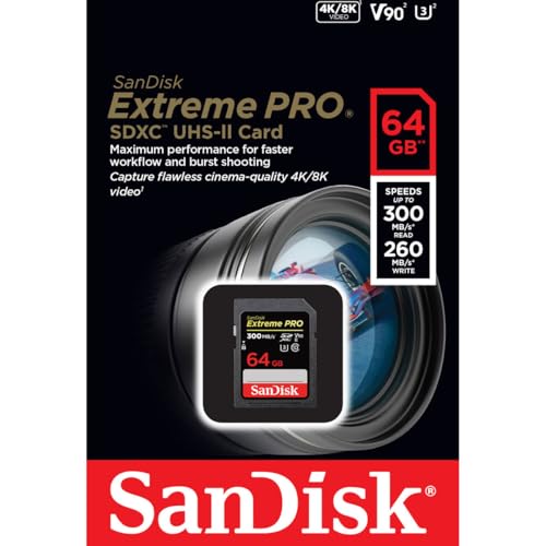 Image of SanDisk 64GB Extreme PRO SDXC UHS-II Memory Card - C10, U3, V90, 8K, 4K, Full HD Video, SD Card - SDSDXDK-064G-GN4IN