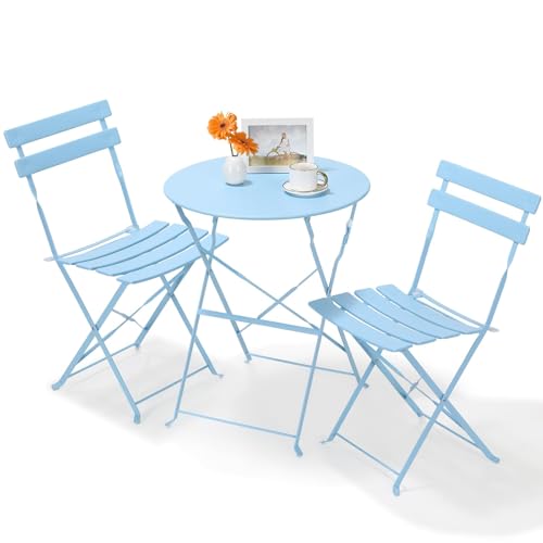 LIFERUN Set de Bistrot 3 Pièces, Table de Jardin avec 2 Chaises Pliantes, Salon de Jardin Exterieur en Métal, Imperméabiliser, Pliable, pour Jardins et...