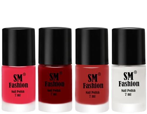 Image of Nail Polish Combo Set (Pack of 4) Quick Dry Gel Finish Nail Paint | Dark Pink,Dark Red,Dark Nude,White | 7 ml Each