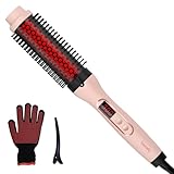 Infrared Thermal Brush, Dual Voltage Negative Ions Heated Round Brush, 1 1/2 Inch Straightener & Curling Iron Brush 2 in 1, Dual PTC Non-Blowing Thermal Round for Wome, Pink